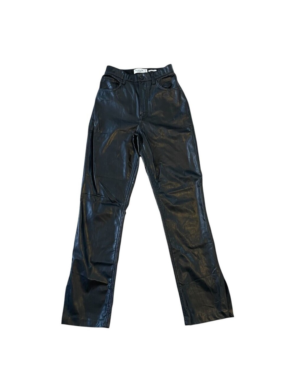 Abercrombie Fitch A&F Pants 26 2 Long Vegan Leather 90s Straight High Rise Black